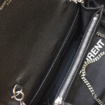 Saint Laurent Envelope Chain Wallet In Grain De Poudre Embossed Leather Black
